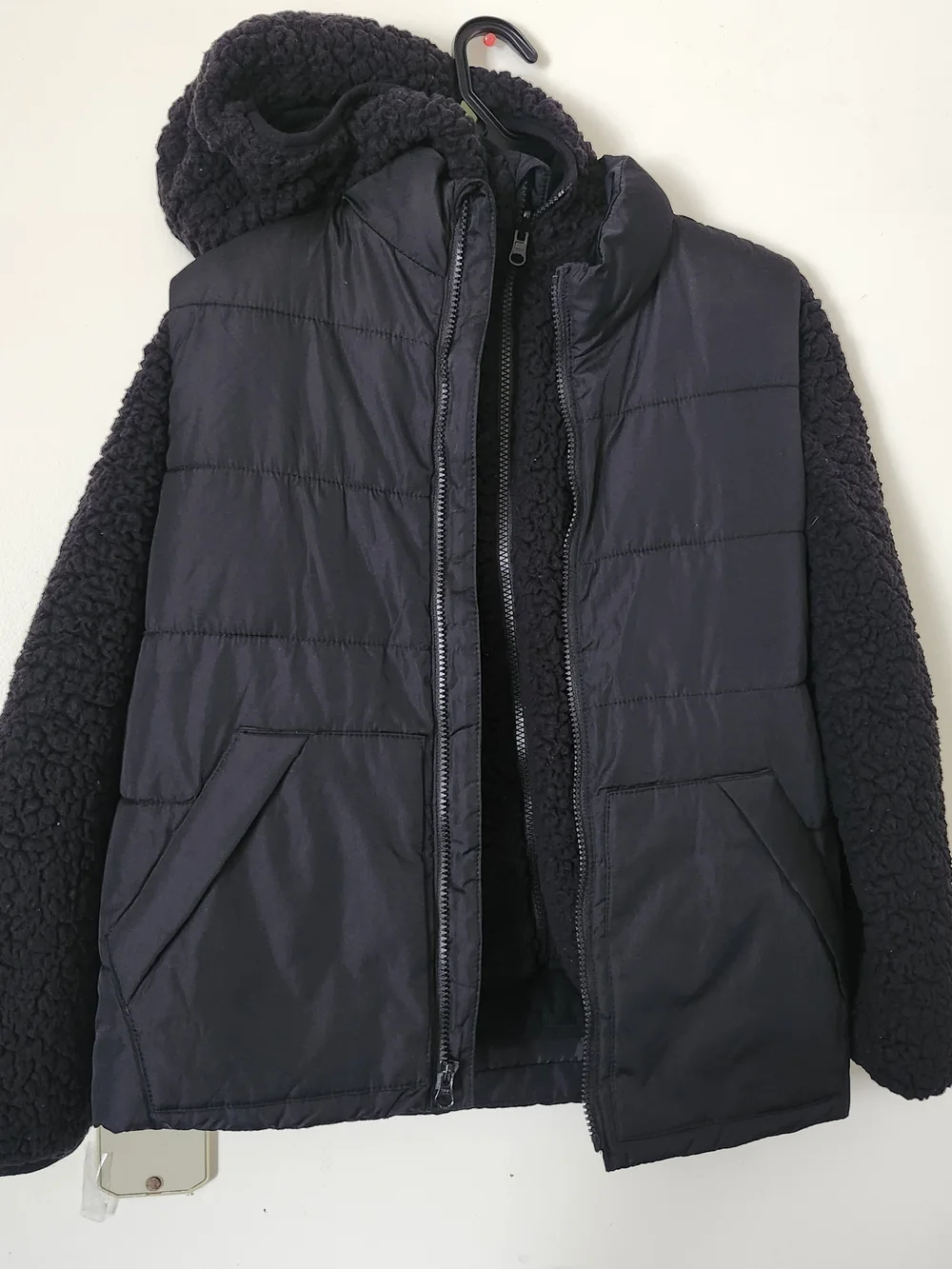 Boy's Black Vest-Lined Puffer Jacket with Hood